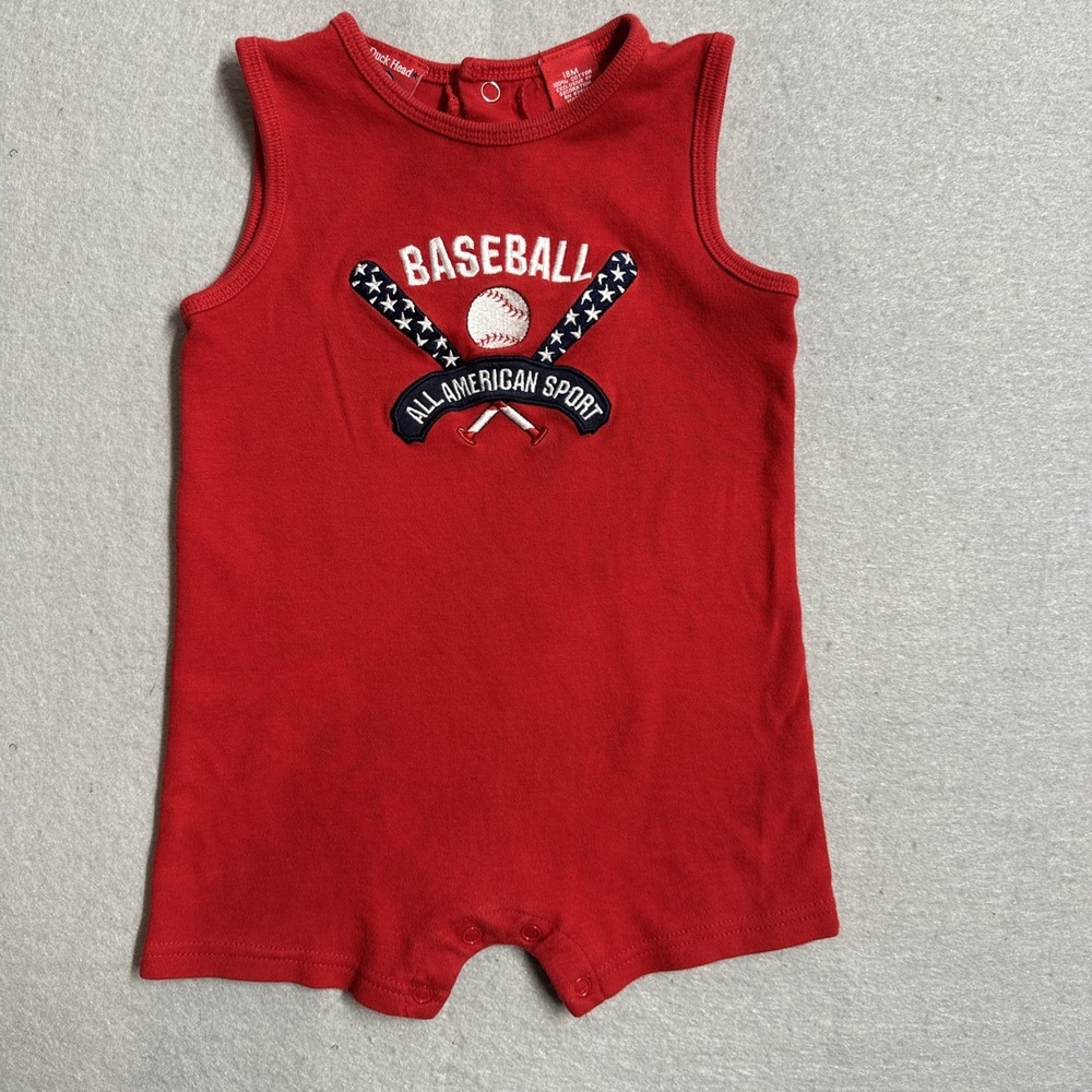 Vintage Duck Head Baseball Red Embroidered Romper Unisex 18 Month